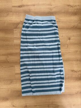 Striped Knit Pencil Skirt in Light Blue and Navy Blue